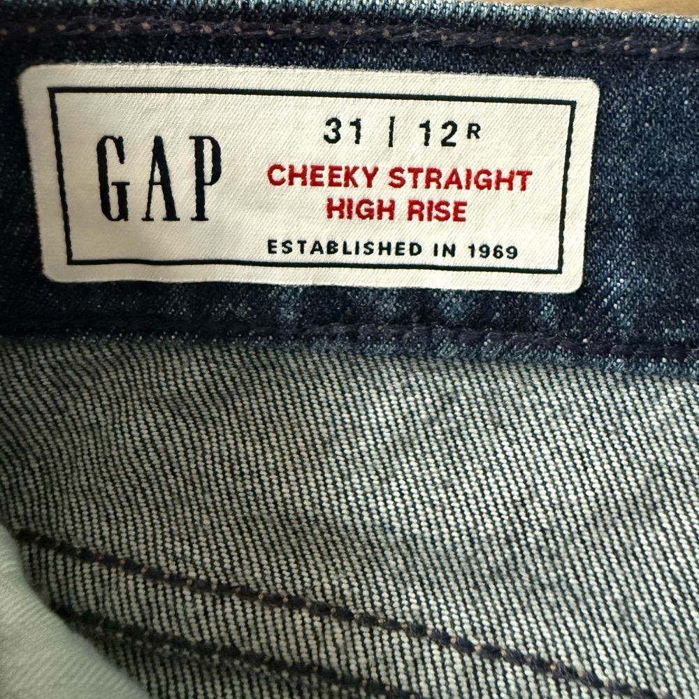 GAP Cheeky Straight High Rise Straight Stretch Button Women's Blue Denim Jeans - Picture 11 of 14